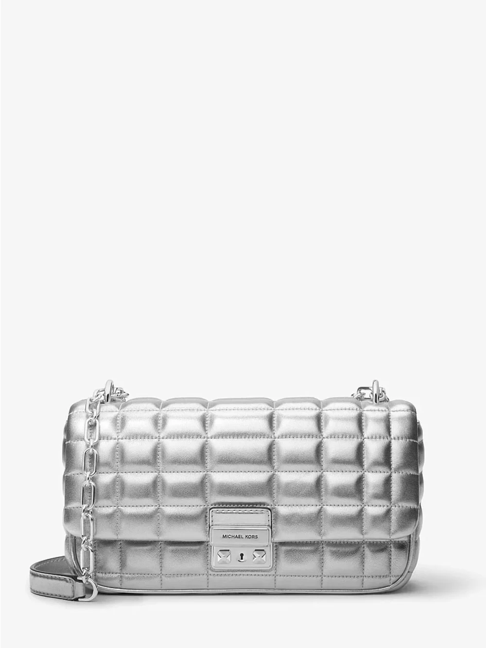 Michael Kors Silver Quilted Tribeca Shoulder Bag